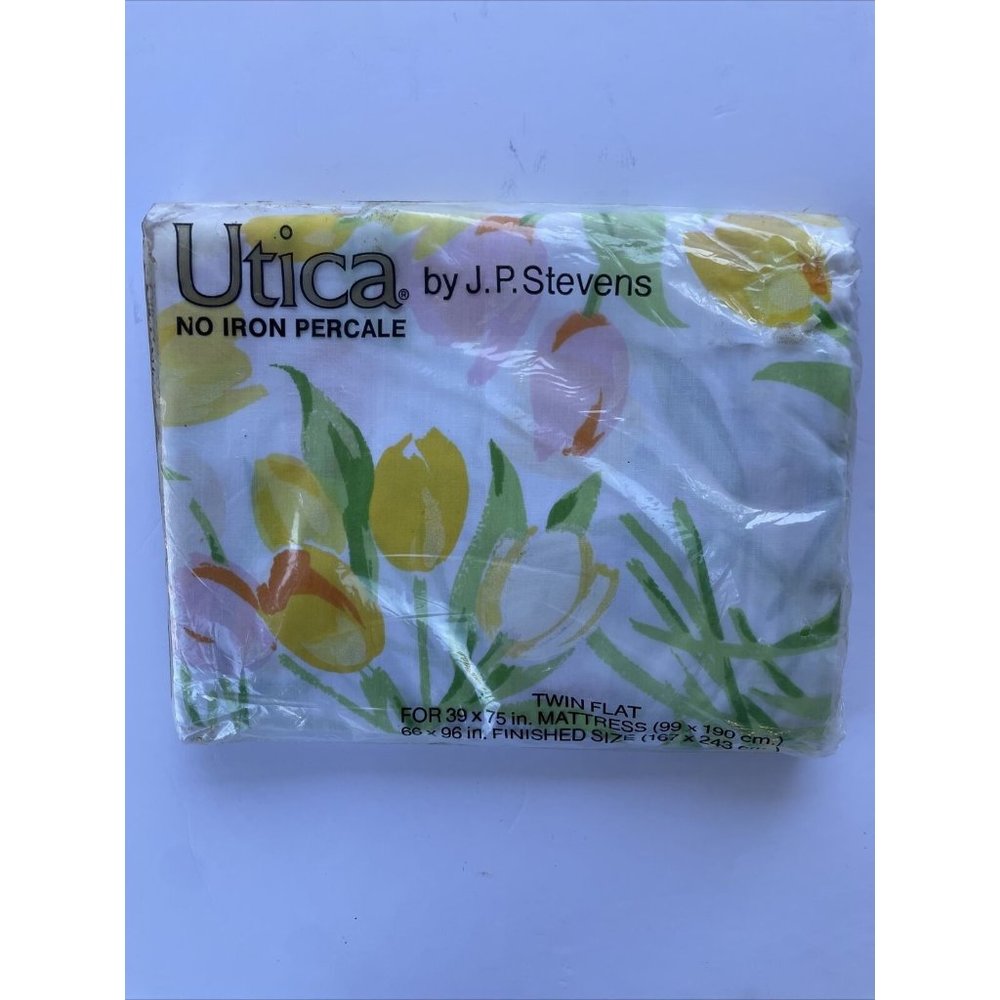 Vintage JP Stevens Utica Twin Flat  No Iron Percale Floral Sheet  NOS